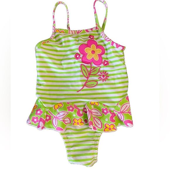 Toddler Girls Vintage Flower Ruffle Bathing Suit - Picture 1 of 4